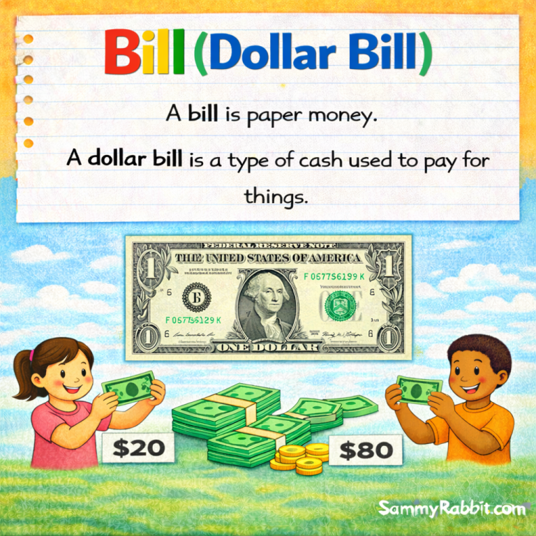Bill (Dollar): definition for kids from Sammy Rabbit’s kid-friendly money dictionary