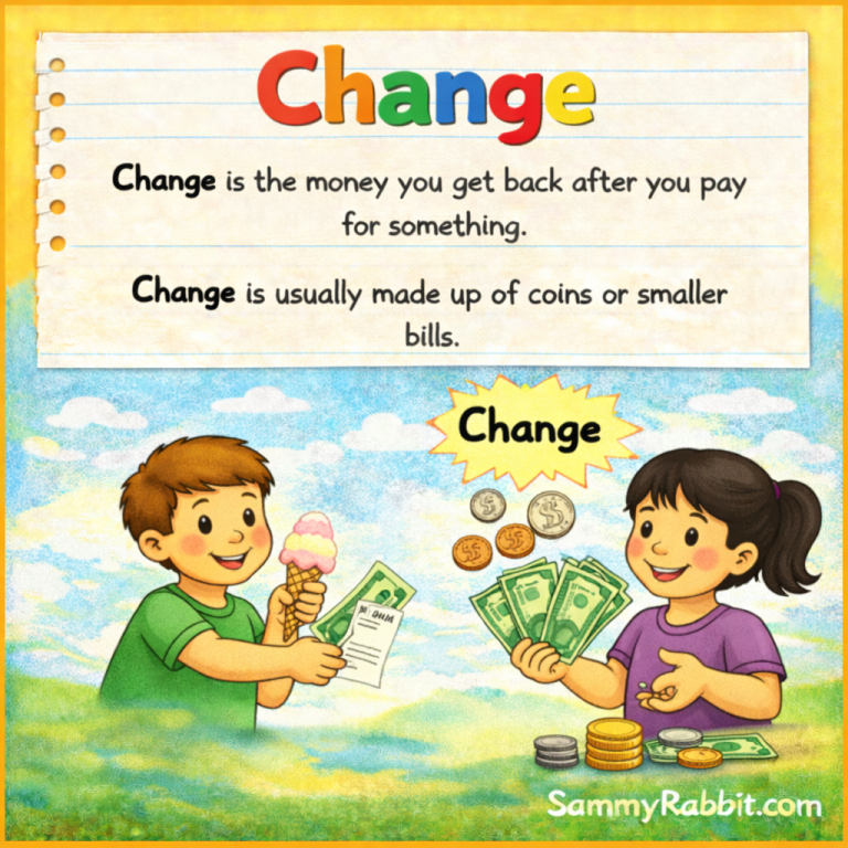 Change: definition for kids from Sammy Rabbit’s kid-friendly money dictionary