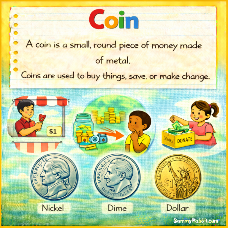 – kid-friendly picture dictionary money word showing saving money