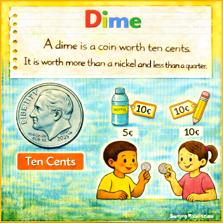 Dime: definition for kids from Sammy Rabbit’s kid-friendly money dictionary