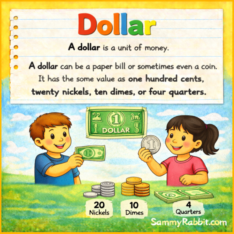 Dollar: definition for kids from Sammy Rabbit’s kid-friendly money dictionary