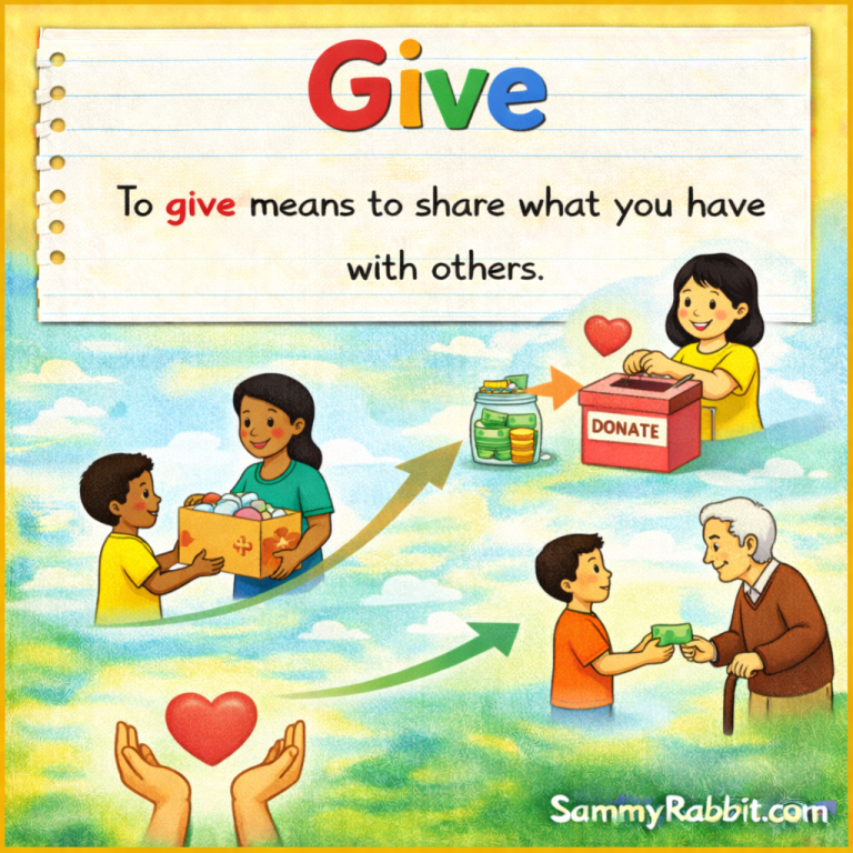 Give – kid-friendly picture dictionary money word showing giving money