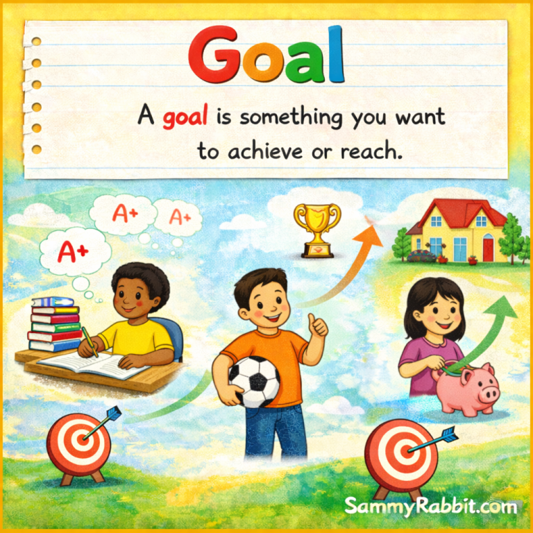 Goal – kid-friendly picture dictionary money word showing a goal