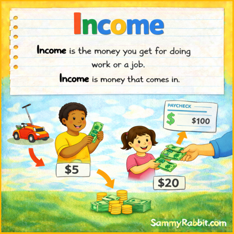 Income: definition for kids from Sammy Rabbit’s kid-friendly money dictionary