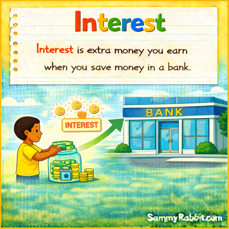 Interest – kid-friendly picture dictionary money word showing money growing