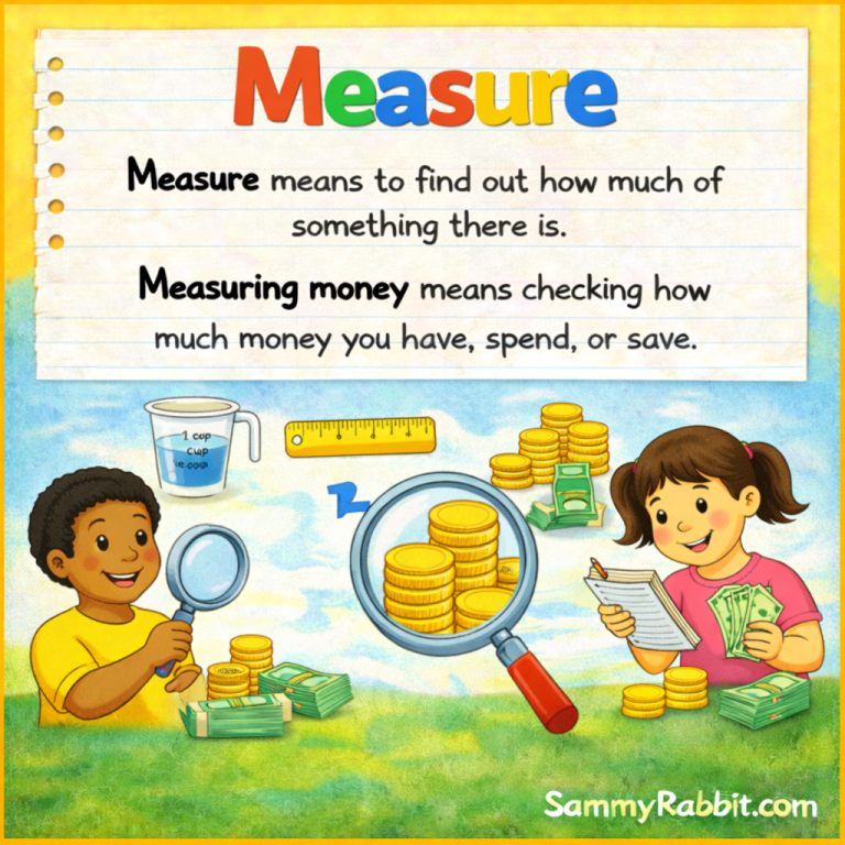 Measure: definition for kids from Sammy Rabbit’s kid-friendly money dictionary