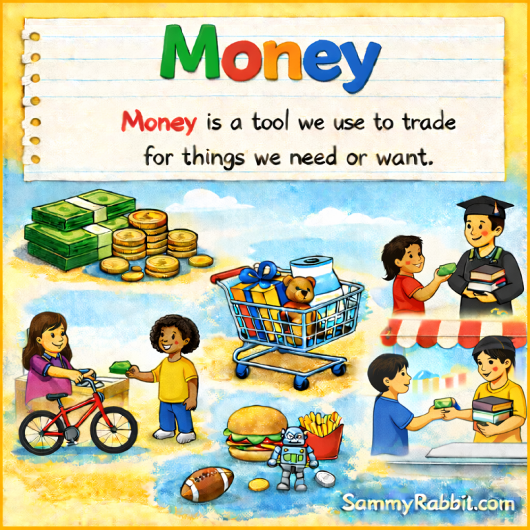 Money – kid-friendly picture dictionary money word showing what money is