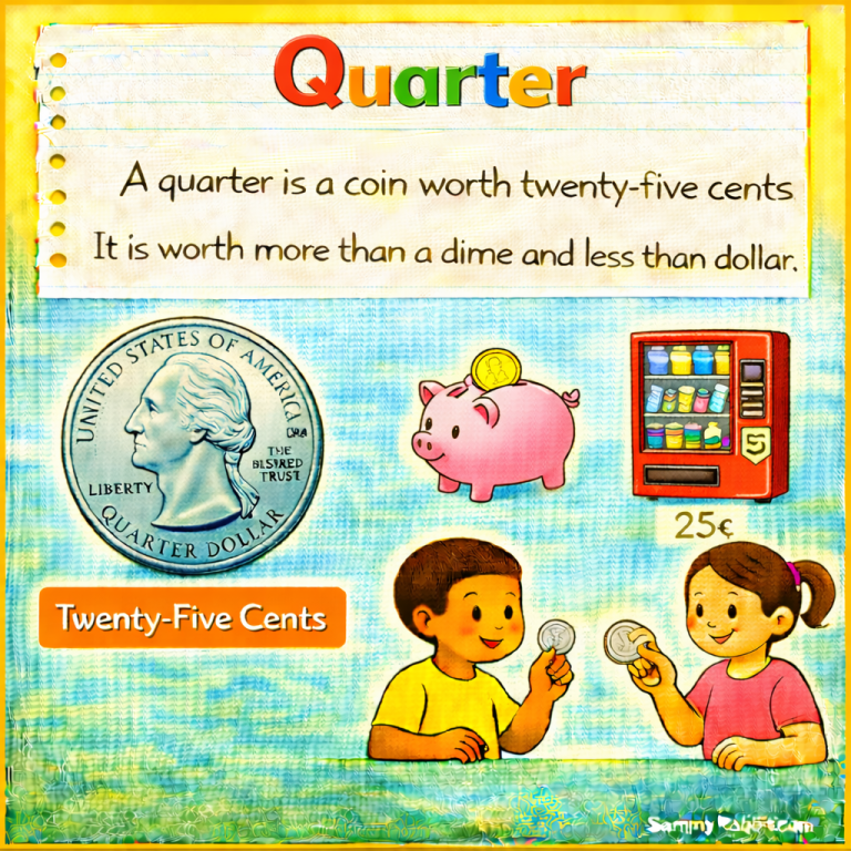 Quarter: definition for kids from Sammy Rabbit’s kid-friendly money dictionary