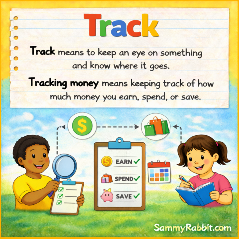 Track: definition for kids from Sammy Rabbit’s kid-friendly money dictionary