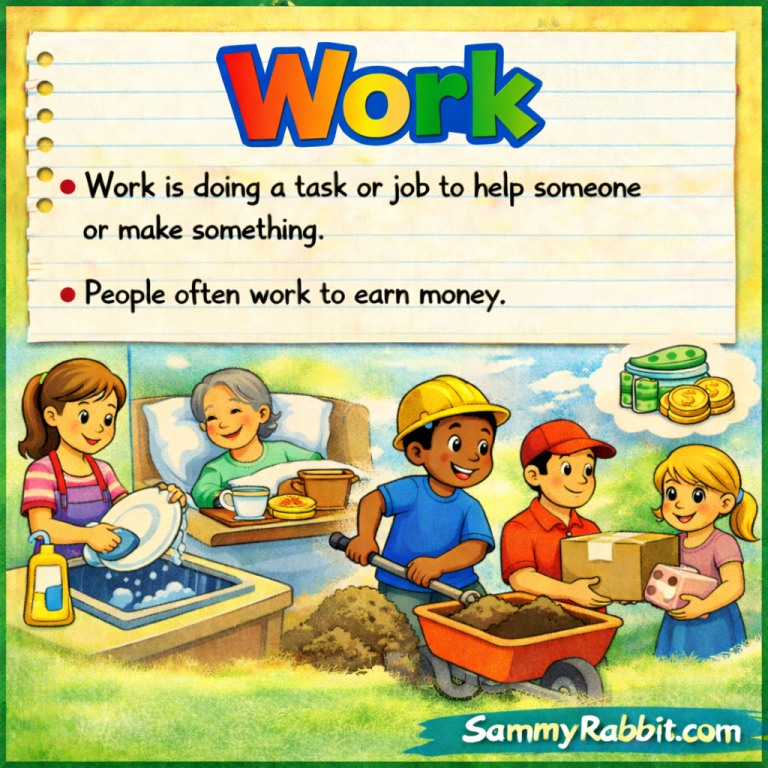 Work: definition for kids from Sammy Rabbit’s kid-friendly money dictionary