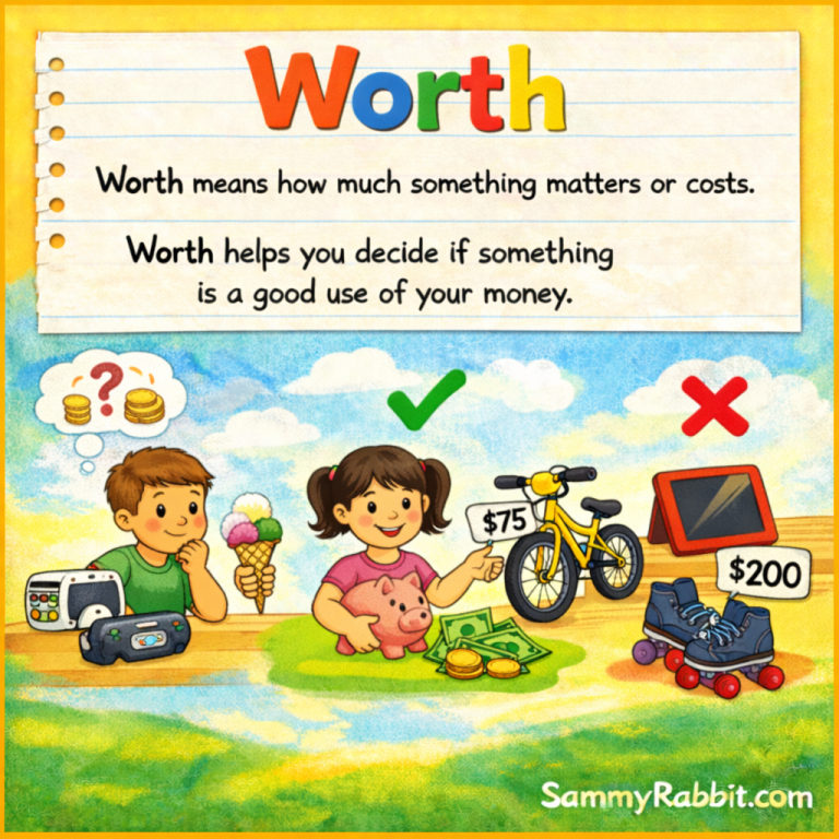 Worth: definition for kids from Sammy Rabbit’s kid-friendly money dictionary